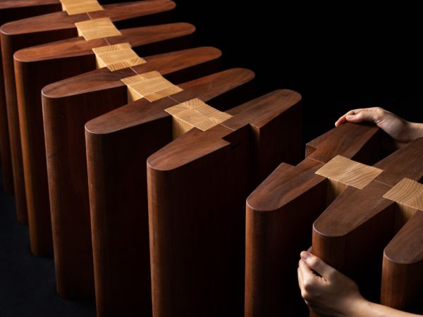This bench is made from wooden panel fins found at Changi Airport Terminal 2