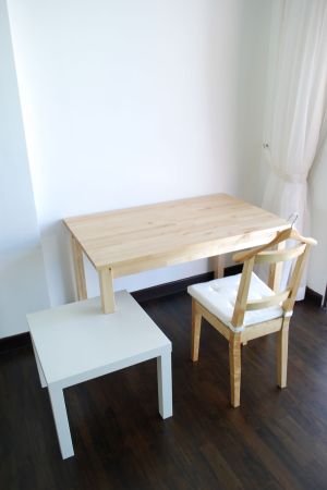  Study Set = BJORKUDDEN dining table + LACK NN side table + BERTIL chair + BUMERANG hanger +                     LENDA chair pad