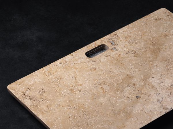 This weighing scale is made from salvaged stone tiles found at Changi Airport Terminal 2